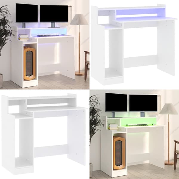 Skrivebord med LED-lys 97x45x90 cm konstrueret træ hvid - Skrivebord - Skriveborde - Home & Living