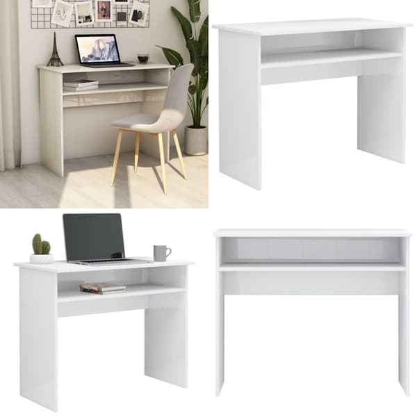 Skrivebord 90x50x74 cm konstrueret træ hvid højglans - Skrivebord - Skriveborde - Home & Living