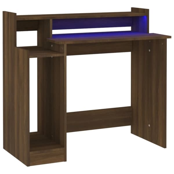 Työpöytä LED-valoilla ruskea tammi 97x45x90 cm tekninen puu - Pöytä - Pöydät - Home & Living