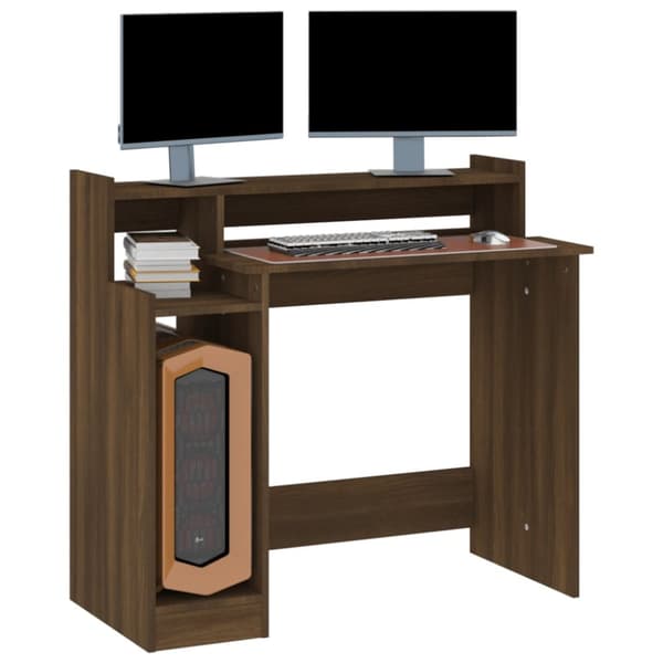 Työpöytä LED-valoilla ruskea tammi 97x45x90 cm tekninen puu - Pöytä - Pöydät - Home & Living