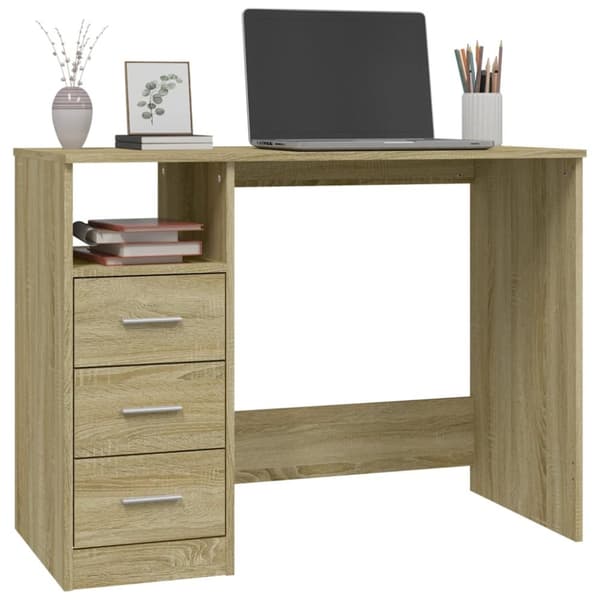 Skrivebord m. Skuffer 102x50x76 cm konstrueret træ sonoma-eg - Skrivebord - Skriveborde - Home & Living