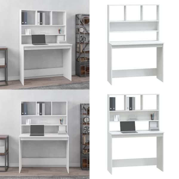 Skrivebord m. Hylder 102x45x148 cm konstrueret træ hvid - Skrivebord - Skriveborde - Home & Living