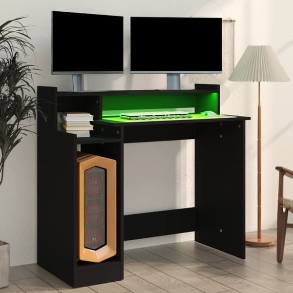 Työpöytä LED-valoilla musta 97x45x90 cm tekninen puu - Pöytä - Pöydät - Home & Living