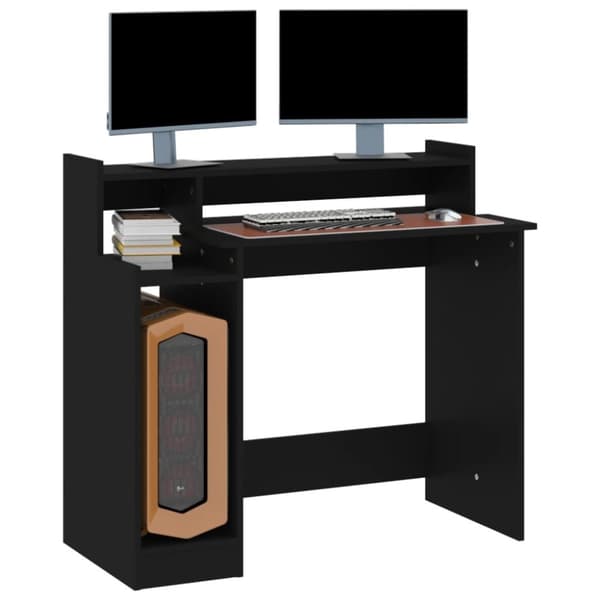 Työpöytä LED-valoilla musta 97x45x90 cm tekninen puu - Pöytä - Pöydät - Home & Living