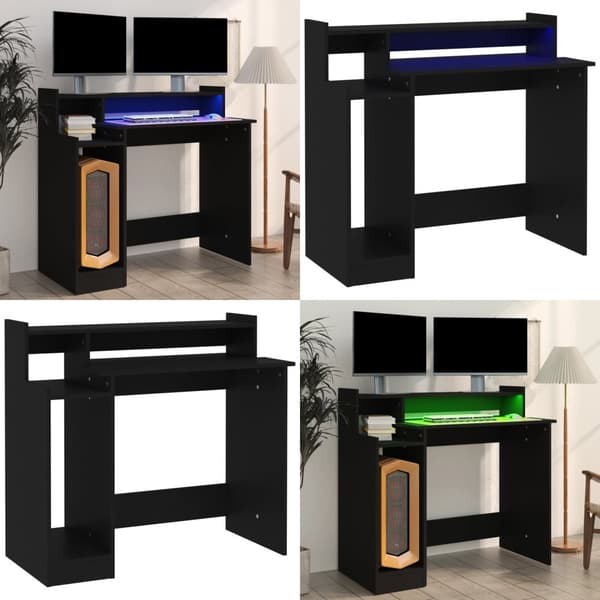 Työpöytä LED-valoilla musta 97x45x90 cm tekninen puu - Pöytä - Pöydät - Home & Living