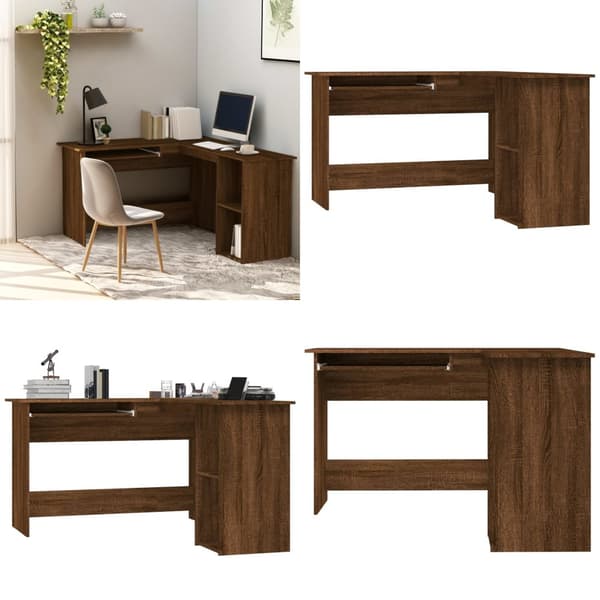 Hjørneskrivebord 120x140x75 cm konstrueret træ brunt egetræ - Hjørneskrivebord - Hjørneskriveborde - Home & Living