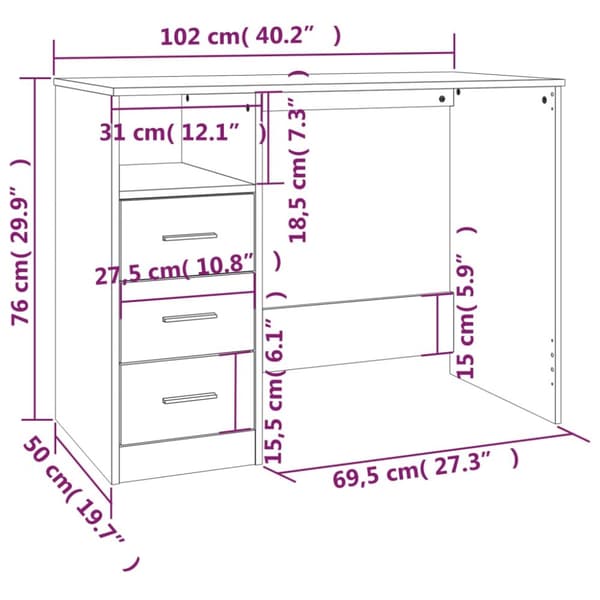 Skrivbord med lådor svart 102x50x76 cm konstruerat trä - Skrivbord - Datorbord - Home & Living