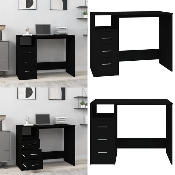 Skrivebord m. Hylder 102x50x76 cm konstrueret træ sort - Skrivebord - Skriveborde - Home & Living