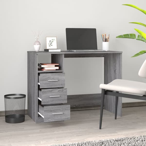 Skrivebord m. Skuffer 102x50x76cm konstrueret træ grå sonoma-eg - Skrivebord - Skriveborde - Home & Living