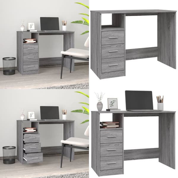 Skrivebord m. Skuffer 102x50x76cm konstrueret træ grå sonoma-eg - Skrivebord - Skriveborde - Home & Living