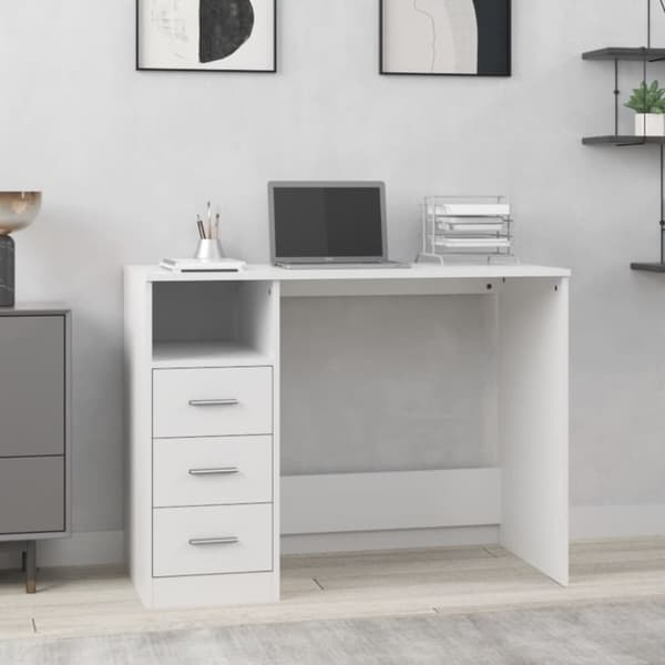 Skrivebord m. Hylder 102x50x76 cm konstrueret træ hvid - Skrivebord - Skriveborde - Home & Living