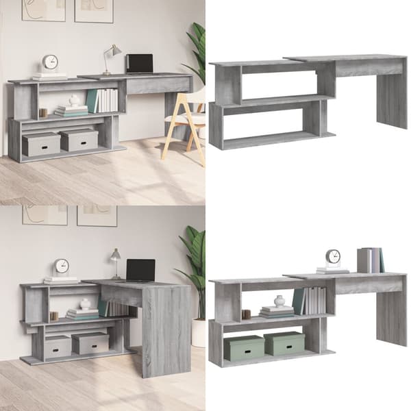 Hjørneskrivebord 200x50x76 cm konstrueret træ grå sonoma-eg - Hjørneskrivebord - Hjørneskriveborde - Home & Living