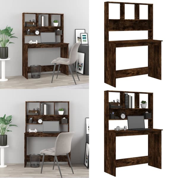 Skrivebord m. Hylder 102x45x148 cm konstrueret træ Røget egetræ - Skrivebord - Skriveborde - Home & Living