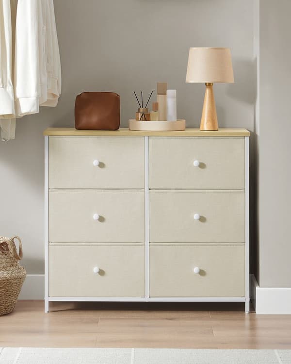 Load Cabinet - Opbevaringsskaber - med 6 stofskuffer - metalramme - beige