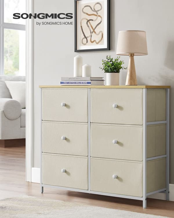Load Cabinet - Opbevaringsskaber - med 6 stofskuffer - metalramme - beige