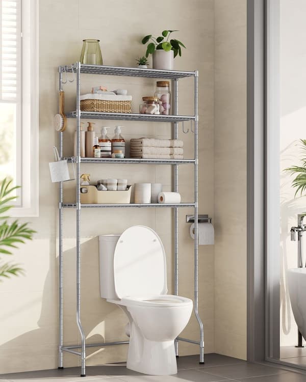 Toiletrek - med justerbare plateauer - 4 hylder - metalramme - sølv