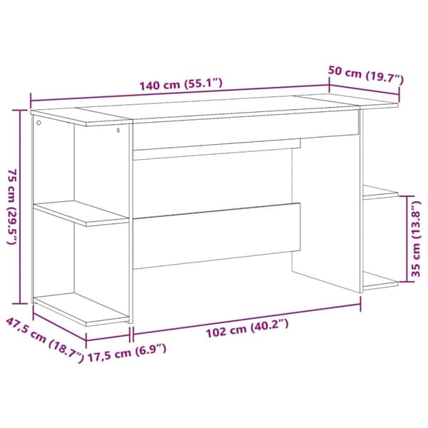 vidaXL Työpöytä musta 140x50x75 cm tekninen puu