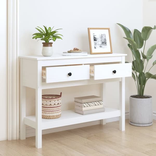 konsolbord 100x35x75 cm massivt fyrretræ hvid