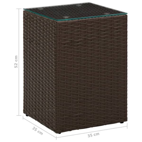 sidebord med glastop 35x35x52 cm polyrattan brun