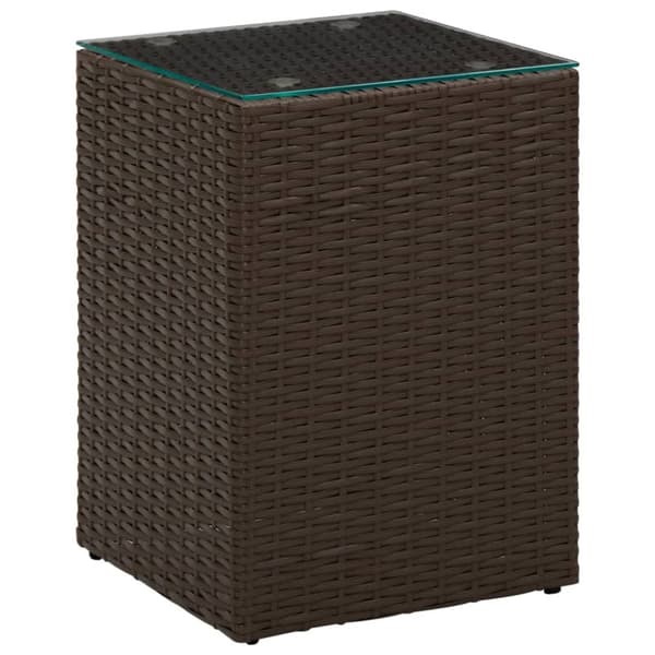 sidebord med glastop 35x35x52 cm polyrattan brun