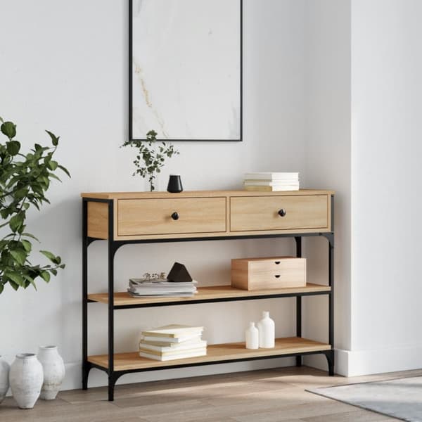 konsolbord 100x25x75 cm konstrueret træ sonoma-eg