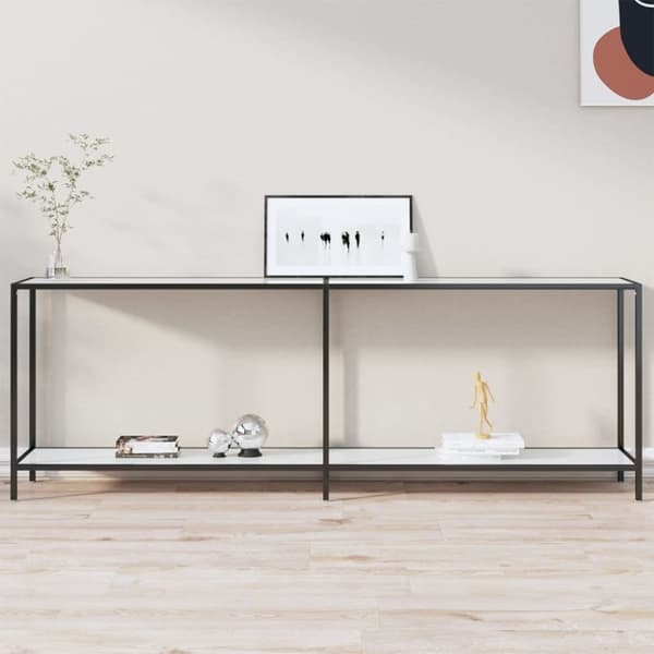 konsolbord 220x35x75,5 cm hærdet glas hvid