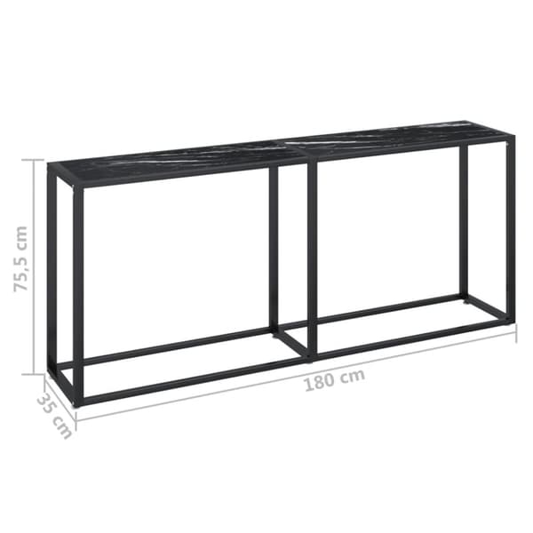 konsolbord 180x35x75,5 cm hærdet glas sort marmor