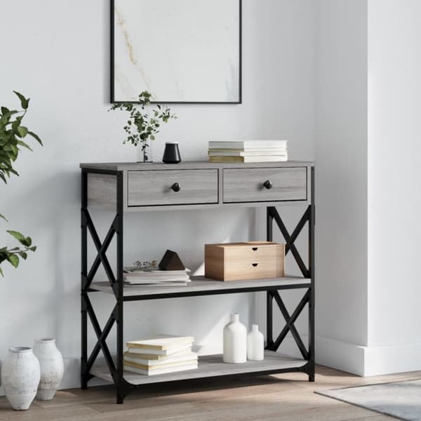 konsolbord 75x28x75 cm konstrueret træ grå sonoma-eg