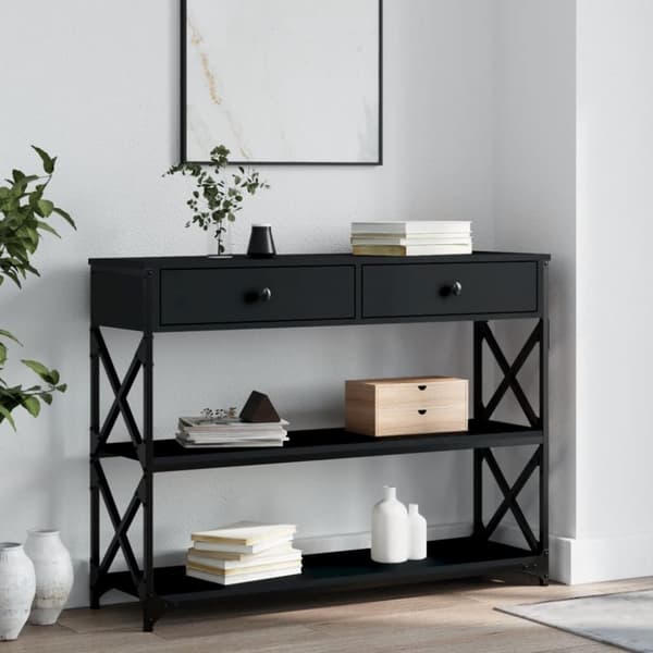 konsolbord 100x28x75 cm konstrueret træ sort