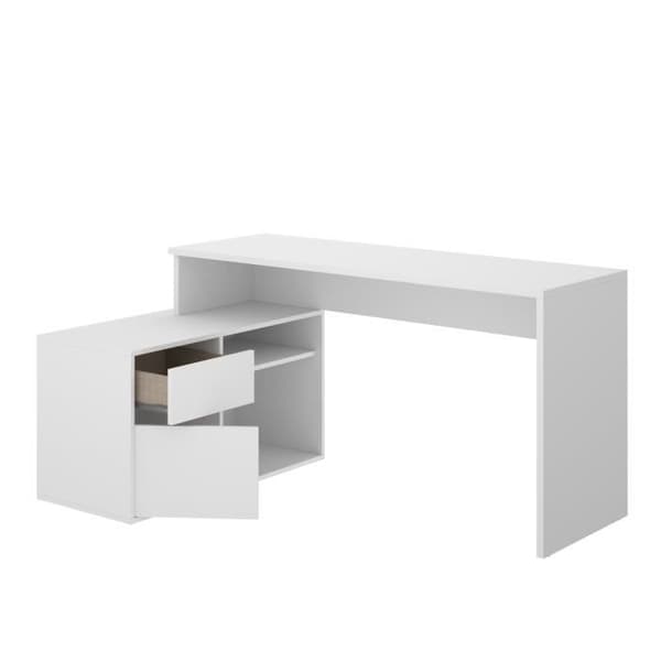 Vändbart hörnskrivbord 1 låda + 1 lucka - Vit - L 139 x D 92 x H 75 cm - ROX