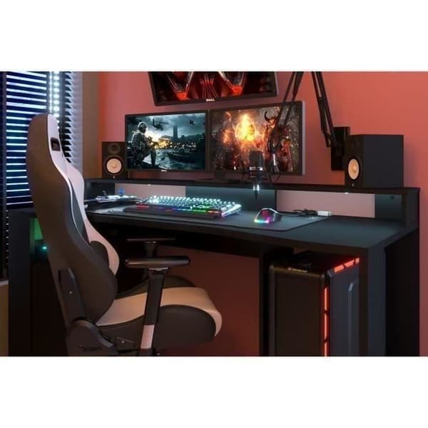 Rakt LED-spelbord - Svart - L 152 x D 61,5 x H 86,7 cm - Stort spelområde - SPEL