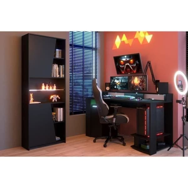 Rakt LED-spelbord - Svart - L 152 x D 61,5 x H 86,7 cm - Stort spelområde - SPEL