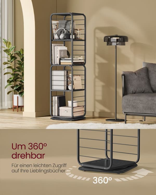 Bogreol - Stue Cabinet - 4 lag - med bogstøtter - Wood - Sort