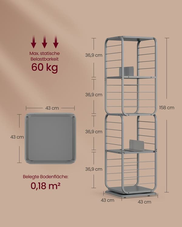 Bogreol - Stue Cabinet - 4 lag - med bogstøtter - Wood - Grå