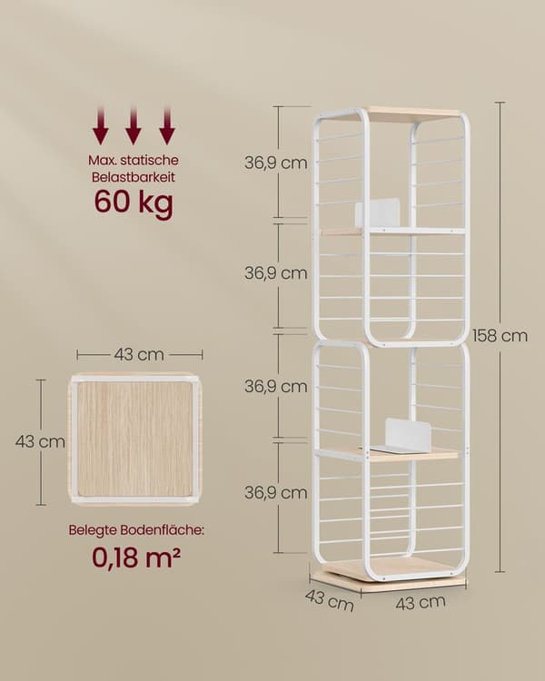 Bogreol - Stue Cabinet - 4 lag - med bogstøtter - træ - Hvid