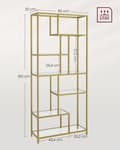 Miniatyrbillede 3 af 5: Bogreol - Opbevaringsskaber - med 6 hylder - Metalramme - Glasniveauer - guld