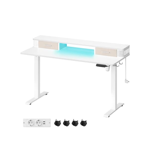 Rootz Cloud White Desk - Studiebord - Skrivebord - Spånplade - Stålramme - Oxford-klud - Justerbar højde - Opbevaringskroge - Nem montering - 60 cm x