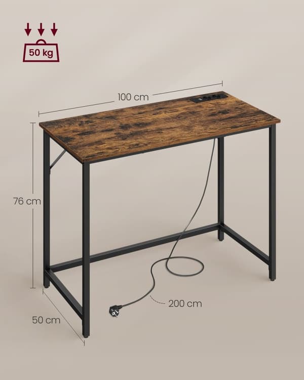 Rootz Vintage ruskea-musta työpöytä - kirjoituspöytä - työpöytä - lastulevy ja teräs - tilava pinta - helppo koota - 50 cm x 100 cm x 76 cm