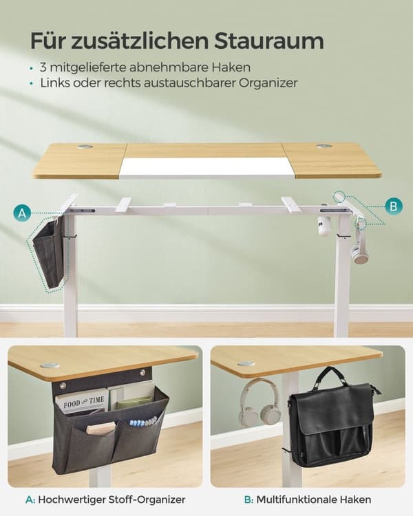 Rootz Elektrisk ståbord - Justerbart skrivebord - Sit Stand Skrivebord - Spånplade Stålramme - Ikke-vævet stof - Pastel Gul-Base Hvid - 70 cm x 160 cm