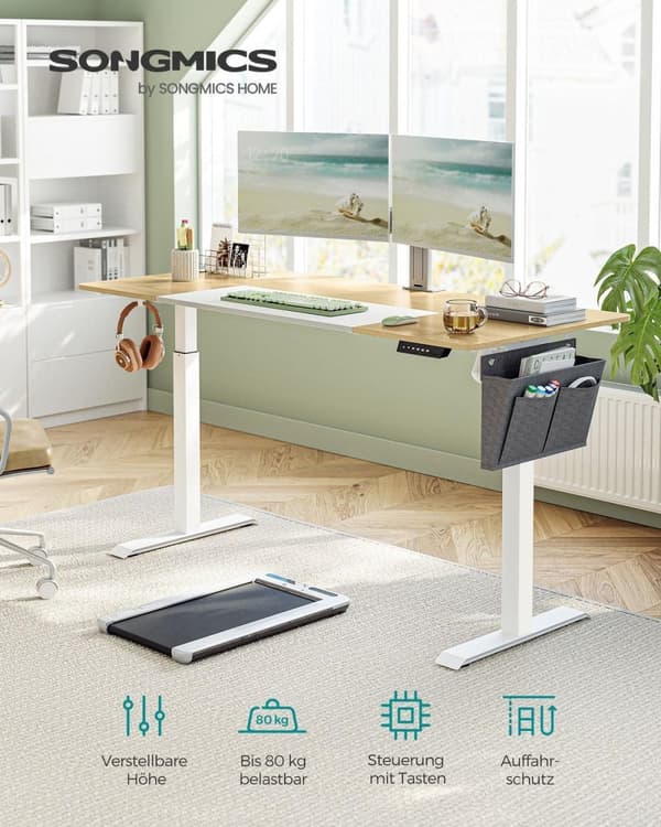 Rootz Elektrisk ståbord - Justerbart skrivebord - Sit Stand Skrivebord - Spånplade Stålramme - Ikke-vævet stof - Pastel Gul-Base Hvid - 70 cm x 160 cm