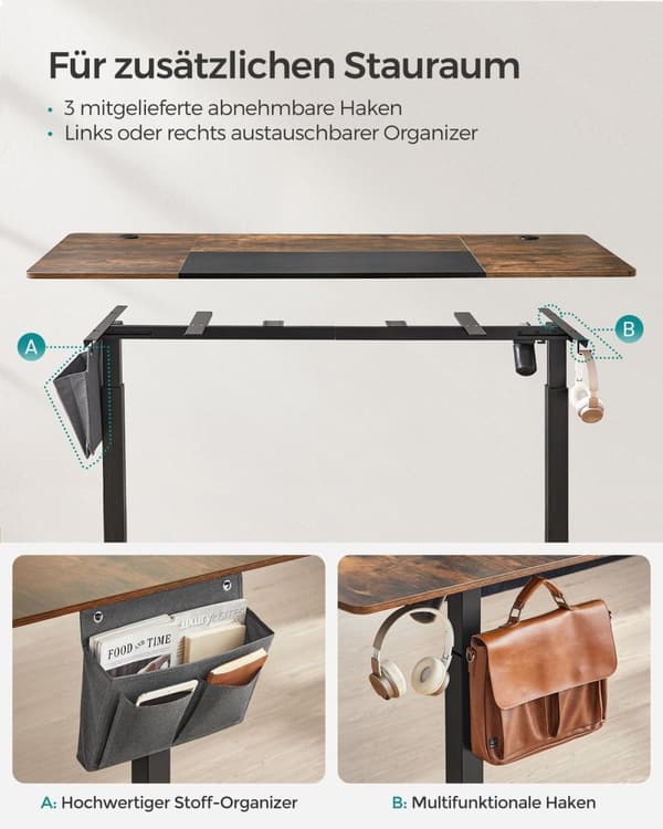 Rootz sähköinen seisomapöytä - Vintage Ruskea - Säädettävä työpöytä - Lastulevy pöytälevy - Teräsrunko - Kuitukangas - Korkeus säädettävä - 70cm x 160