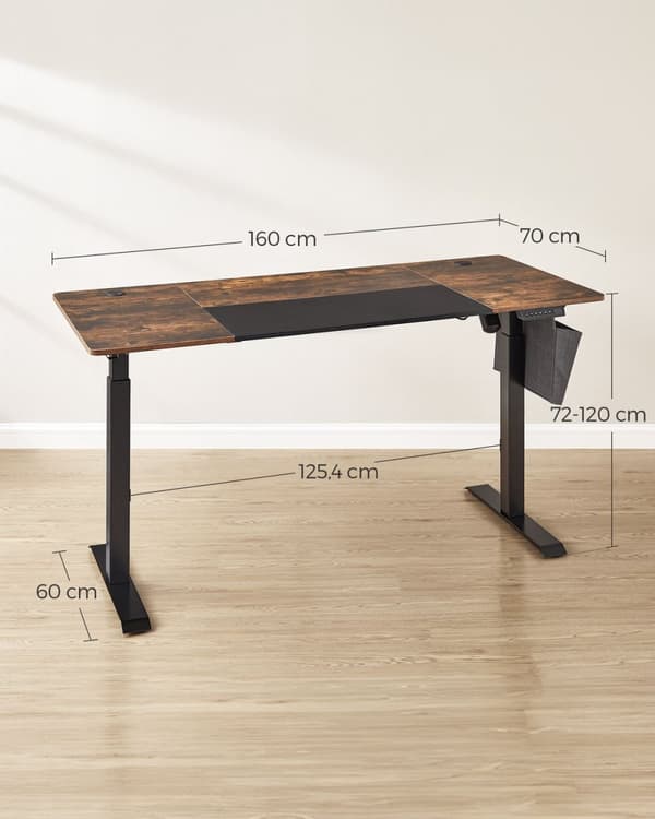 Rootz sähköinen seisomapöytä - Vintage Ruskea - Säädettävä työpöytä - Lastulevy pöytälevy - Teräsrunko - Kuitukangas - Korkeus säädettävä - 70cm x 160