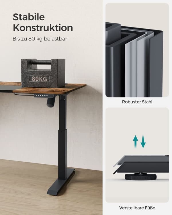 Rootz sähköinen seisomapöytä - Vintage Ruskea - Säädettävä työpöytä - Lastulevy pöytälevy - Teräsrunko - Kuitukangas - Korkeus säädettävä - 70cm x 160