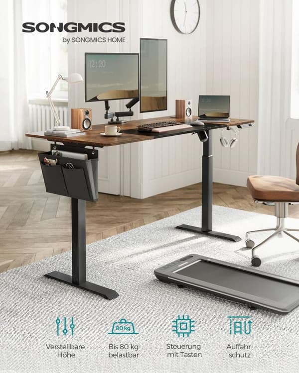 Rootz sähköinen seisomapöytä - Vintage Ruskea - Säädettävä työpöytä - Lastulevy pöytälevy - Teräsrunko - Kuitukangas - Korkeus säädettävä - 70cm x 160