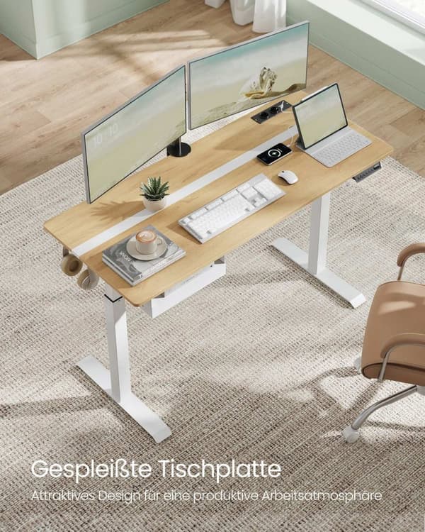 Rootz Elektrisk ståbord - Justerbart skrivebord - Sit Stand-skrivebord - Spånpladestål - 60cm x 140cm x (72-120)cm - Golden Oak Cloud White - Stillegå