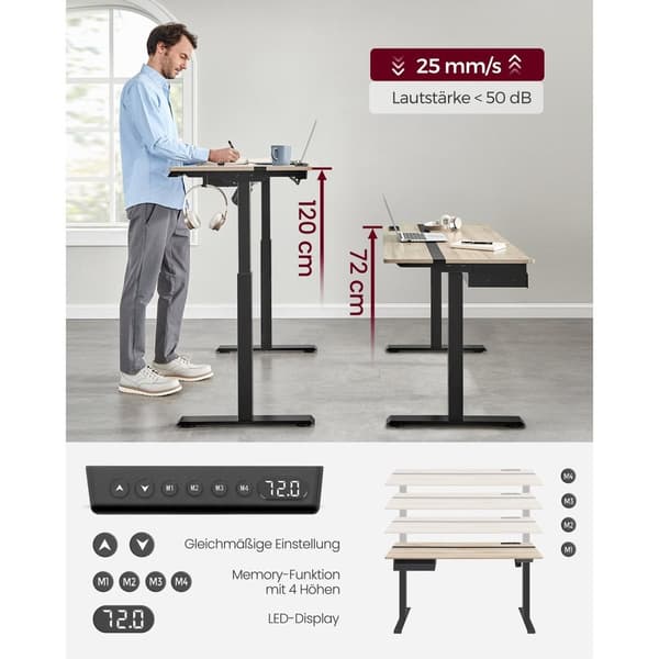 Rootz Elektrisk stående skrivebord - Sit Stand Skrivebord - Justerbar Højde Skrivebord - Greige Sort - Spånplade stål - Støjsvag drift - Hurtig juster