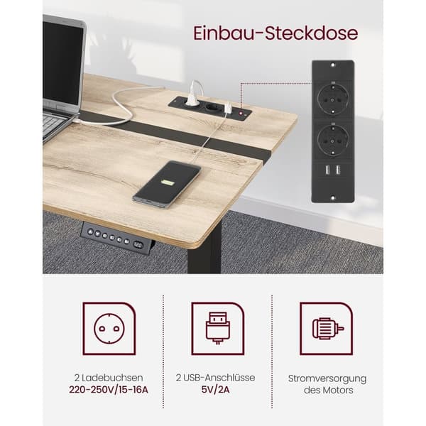 Rootz Elektrisk stående skrivebord - Sit Stand Skrivebord - Justerbar Højde Skrivebord - Greige Sort - Spånplade stål - Støjsvag drift - Hurtig juster