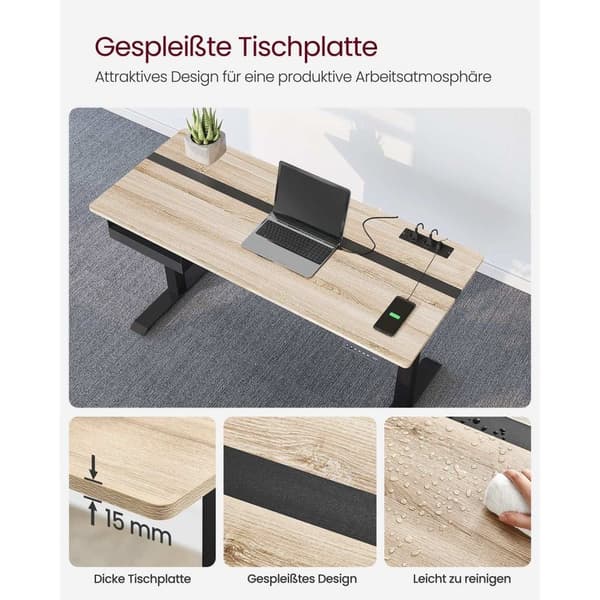 Rootz Elektrisk stående skrivebord - Sit Stand Skrivebord - Justerbar Højde Skrivebord - Greige Sort - Spånplade stål - Støjsvag drift - Hurtig juster