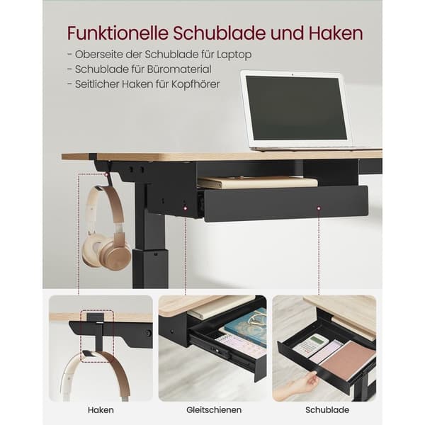 Rootz Elektrisk stående skrivebord - Sit Stand Skrivebord - Justerbar Højde Skrivebord - Greige Sort - Spånplade stål - Støjsvag drift - Hurtig juster