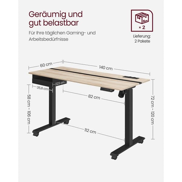 Rootz Elektrisk stående skrivebord - Sit Stand Skrivebord - Justerbar Højde Skrivebord - Greige Sort - Spånplade stål - Støjsvag drift - Hurtig juster